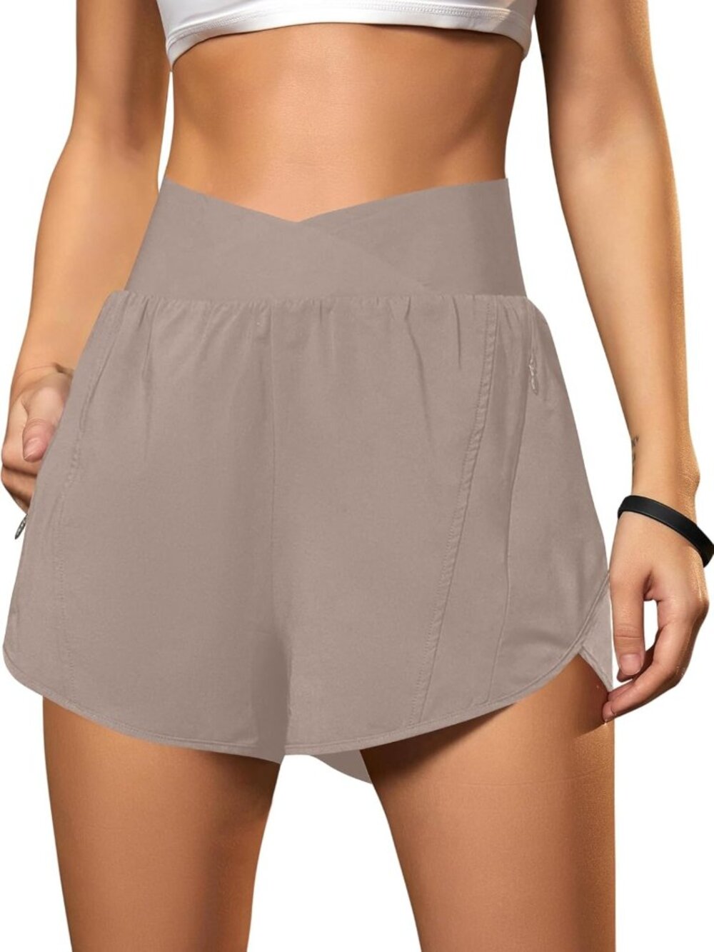 Stylish Women's Athletic Running Shorts - Crossover Gym Workout Shorts for